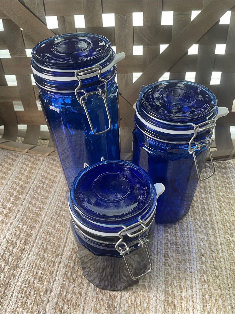 Cobalt Blue Glass Airtight Canister Set - 3 Piece